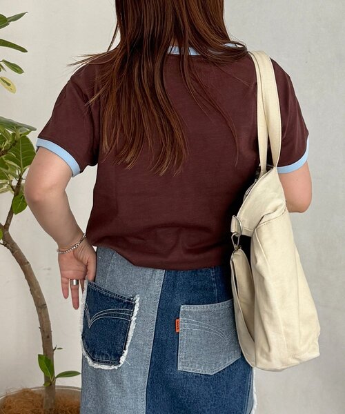 CPCM（シーピーシーエム）の「スラブリンガーT（Tシャツ/カットソー・レディース・ブラウン/ピンク/オフホワイト/ネイビー・FREE）」の14枚目の写真