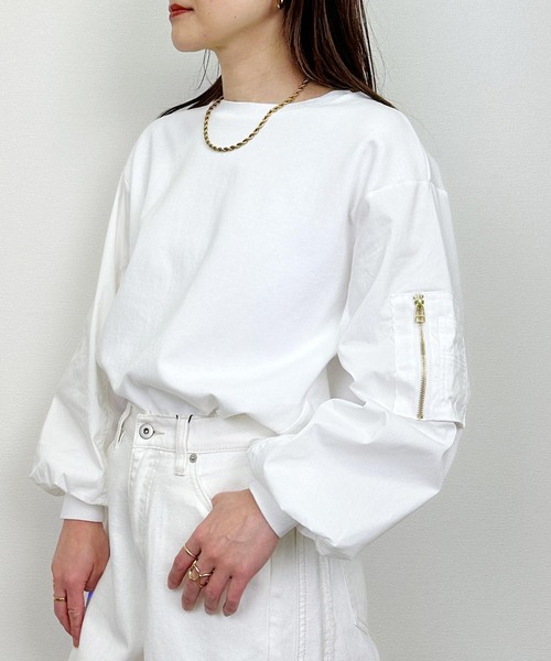 PICCIN（ピッチン）の「ポケット付きパフスリーブプルオーバー（Tシャツ/カットソー・レディース・オフホワイト/ブラック・M）」の20枚目の写真