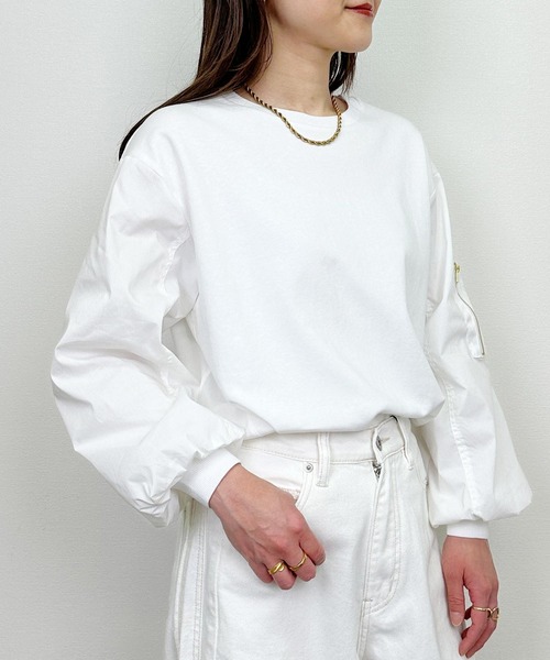 PICCIN（ピッチン）の「ポケット付きパフスリーブプルオーバー（Tシャツ/カットソー・レディース・オフホワイト/ブラック・M）」の22枚目の写真