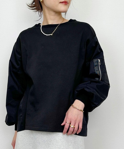 PICCIN（ピッチン）の「ポケット付きパフスリーブプルオーバー（Tシャツ/カットソー・レディース・オフホワイト/ブラック・M）」の4枚目の写真