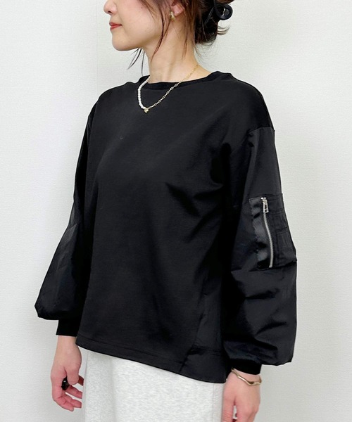 PICCIN（ピッチン）の「ポケット付きパフスリーブプルオーバー（Tシャツ/カットソー・レディース・オフホワイト/ブラック・M）」の5枚目の写真