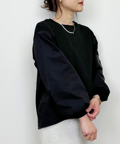 PICCIN（ピッチン）の「ポケット付きパフスリーブプルオーバー（Tシャツ/カットソー・レディース・オフホワイト/ブラック・M）」の7枚目の写真