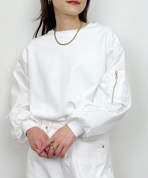 PICCIN（ピッチン）の「ポケット付きパフスリーブプルオーバー（Tシャツ/カットソー・レディース・オフホワイト/ブラック・M）」の19枚目の写真