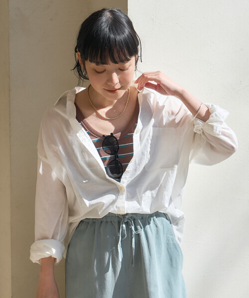 FREAK'S STORE(フリークスストア)の「インドボイル 長袖 シアーシャツ/ストライプシャツ/チェックシャツ(シャツ/ブラウス・レディース・その他/コーラルピンク/チャコール/オフホワイト/ブルー・SMALL/MEDIUM)」の8枚目の写真