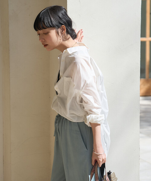 FREAK'S STORE(フリークスストア)の「インドボイル 長袖 シアーシャツ/ストライプシャツ/チェックシャツ(シャツ/ブラウス・レディース・その他/コーラルピンク/チャコール/オフホワイト/ブルー・SMALL/MEDIUM)」の11枚目の写真
