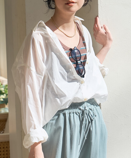 FREAK'S STORE(フリークスストア)の「インドボイル 長袖 シアーシャツ/ストライプシャツ/チェックシャツ(シャツ/ブラウス・レディース・その他/コーラルピンク/チャコール/オフホワイト/ブルー・SMALL/MEDIUM)」の16枚目の写真