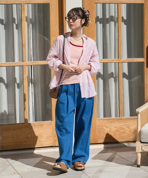 FREAK'S STORE(フリークスストア)の「インドボイル 長袖 シアーシャツ/ストライプシャツ/チェックシャツ(シャツ/ブラウス・レディース・その他/コーラルピンク/チャコール/オフホワイト/ブルー・SMALL/MEDIUM)」の22枚目の写真
