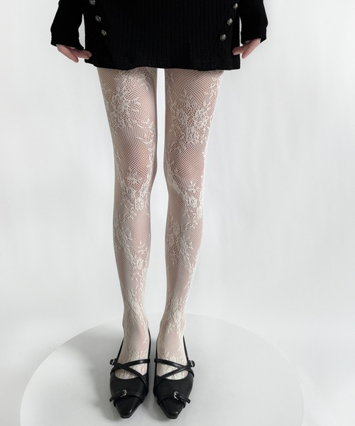 Nia(ニア)の「Nia(ニア)/フラワーレースタイツ ストッキング(タイツ/ストッキング・レディース・ホワイト/ブラック・FREE)」の1枚目の写真