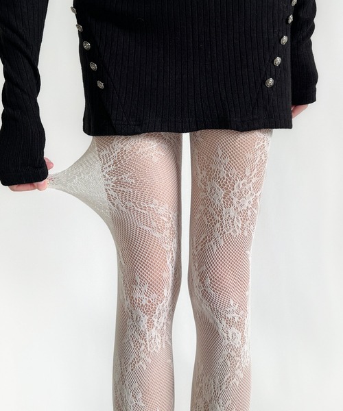 Nia(ニア)の「Nia(ニア)/フラワーレースタイツ ストッキング(タイツ/ストッキング・レディース・ホワイト/ブラック・FREE)」の6枚目の写真