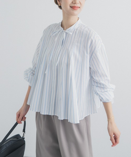 URBAN RESEARCH DOORS（アーバンリサーチドアーズ）の「ストライプリボンフレアブラウス（シャツ/ブラウス・レディース・オフホワイト/ブルー系その他・FREE）」の7枚目の写真