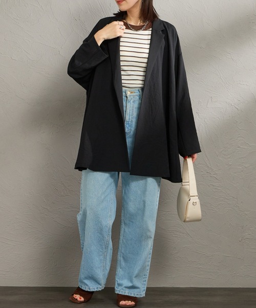 mizuiroind（ミズイロインド）の「[mizuiro ind/ミズイロインド] テーラード シャツジャケット（テーラードジャケット・レディース・ブラック・F）」の8枚目の写真