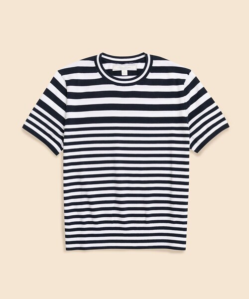 BROOKS BROTHERS(ブルックスブラザーズ)の「スーピマコットン ストライプ クルーネック ショートスリーブセーター(Tシャツ/カットソー・レディース・ネイビー・LARGE/MEDIUM/SMALL/X-SMALL)」の1枚目の写真