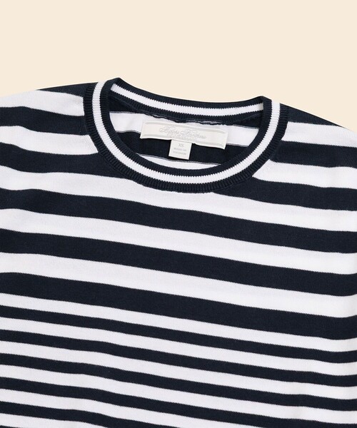 BROOKS BROTHERS(ブルックスブラザーズ)の「スーピマコットン ストライプ クルーネック ショートスリーブセーター(Tシャツ/カットソー・レディース・ネイビー・LARGE/MEDIUM/SMALL/X-SMALL)」の2枚目の写真