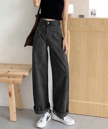ハイウエスト ワイドストレートデニムパンツ
