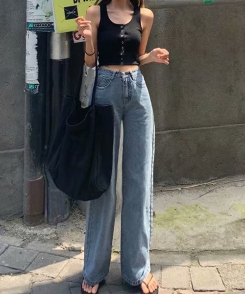 SallyLunn(サリーラン)の「ハイウエスト ワイドストレートデニムパンツ(デニムパンツ・レディース・グレー/ブラック/ライトブルー/ブルー・MEDIUM/LARGE)」の3枚目の写真