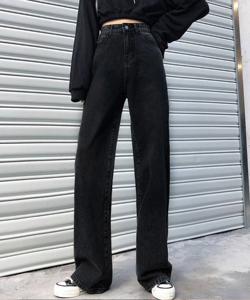 SallyLunn(サリーラン)の「ハイウエスト ワイドストレートデニムパンツ(デニムパンツ・レディース・グレー/ブラック/ライトブルー/ブルー・MEDIUM/LARGE)」の1枚目の写真