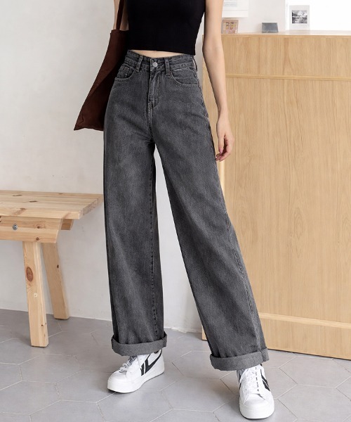 SallyLunn(サリーラン)の「ハイウエスト ワイドストレートデニムパンツ(デニムパンツ・レディース・グレー/ブラック/ライトブルー/ブルー・MEDIUM/LARGE)」の14枚目の写真