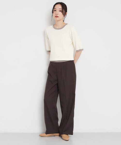 THE SHOP TK (ザ ショップ ティーケー )の「【ひんやり/洗濯機OK/毛玉になりにくい/UV】さりげないラインで品よく映える 配色5分袖ニット(ニット/セーター・レディース・アイボリー系4/ブラック系4/ダークブラウン系4・12/13)」の6枚目の写真