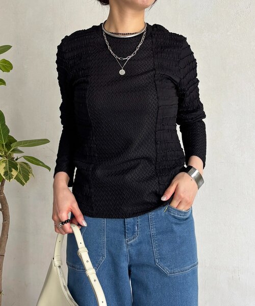 un dix cors（アンディコール）の「シュリンクカットソー（Tシャツ/カットソー・レディース・ブラック/オフホワイト/グレー・FREE）」の2枚目の写真