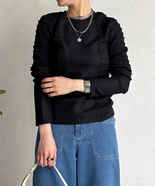 un dix cors（アンディコール）の「シュリンクカットソー（Tシャツ/カットソー・レディース・ブラック/オフホワイト/グレー・FREE）」の18枚目の写真