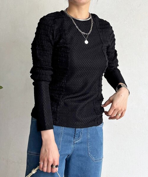 un dix cors（アンディコール）の「シュリンクカットソー（Tシャツ/カットソー・レディース・ブラック/オフホワイト/グレー・FREE）」の19枚目の写真