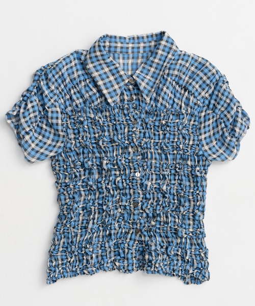 ren　maison special ベルスリーブシャツ　blue PRE-ORDER】Shirring French Sleeve Shirt/シャーリングフレンチ