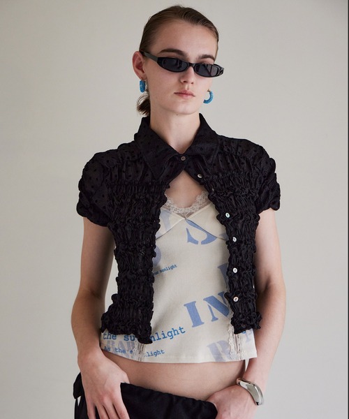 MAISON SPECIAL(メゾンスペシャル)の「Shirring French Sleeve Shirt/シャーリングフレンチスリーブシャツ(シャツ/ブラウス・レディース・ホワイト/ブラック/マルチ・FREE)」の5枚目の写真