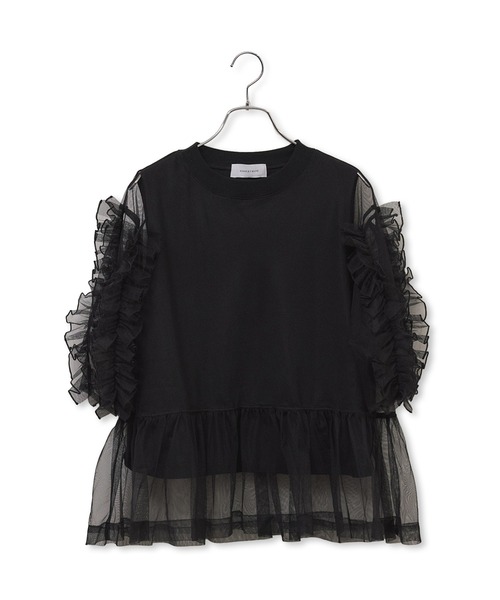 ADAM ET ROPE'(アダムエロペ)の「【サステナブル】フリルギャザーチュールトップス(Tシャツ/カットソー・レディース・ブラック/ホワイト/ブラウン・FREE)」の13枚目の写真