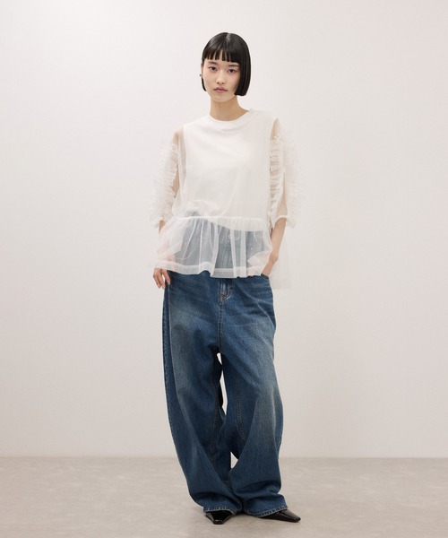 ADAM ET ROPE'(アダムエロペ)の「【サステナブル】フリルギャザーチュールトップス(Tシャツ/カットソー・レディース・ブラック/ホワイト/ブラウン・FREE)」の21枚目の写真