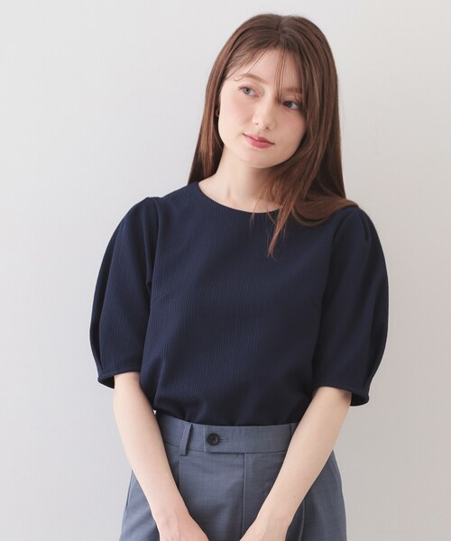 index(インデックス)の「タックパフトップス【洗濯機OK/UVケア/接触冷感】(Tシャツ/カットソー・レディース・ナチュラル/オフホワイト/ネイビー/ピンク・42/40/38/36)」の4枚目の写真