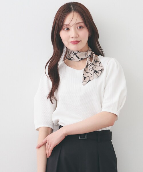 index(インデックス)の「タックパフトップス【洗濯機OK/UVケア/接触冷感】(Tシャツ/カットソー・レディース・ナチュラル/オフホワイト/ネイビー/ピンク・42/40/38/36)」の2枚目の写真