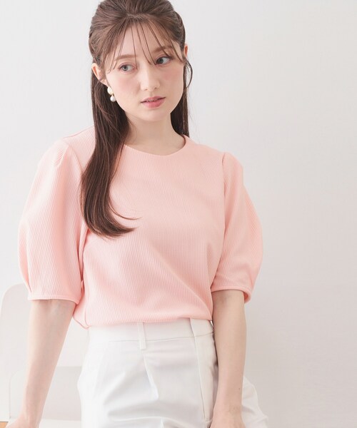 index(インデックス)の「タックパフトップス【洗濯機OK/UVケア/接触冷感】(Tシャツ/カットソー・レディース・ナチュラル/オフホワイト/ネイビー/ピンク・42/40/38/36)」の1枚目の写真