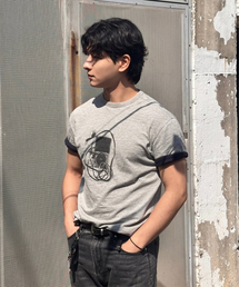 MAISON MINED（メゾンミネド）の「MP3 GRAPHIC LAYERED HALF T MELANGE GRAY（Tシャツ/カットソー）」