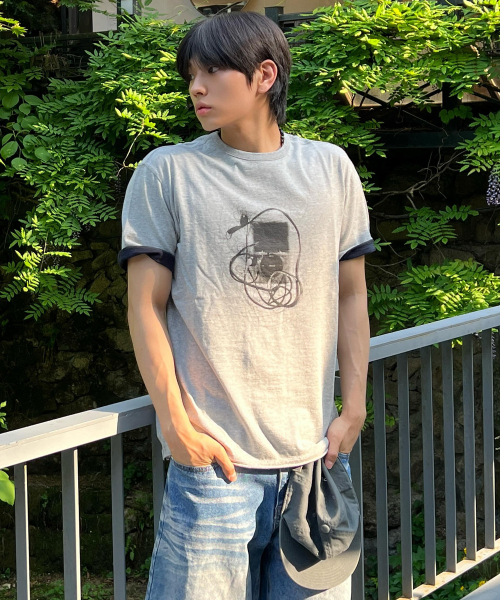 MAISON MINED(メゾンミネド)の「MP3 GRAPHIC LAYERED HALF T MELANGE GRAY(Tシャツ/カットソー・メンズ・その他・SMALL/MEDIUM/LARGE)」の6枚目の写真
