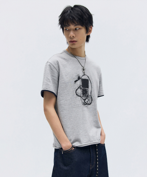 MAISON MINED(メゾンミネド)の「MP3 GRAPHIC LAYERED HALF T MELANGE GRAY(Tシャツ/カットソー・メンズ・その他・SMALL/MEDIUM/LARGE)」の20枚目の写真