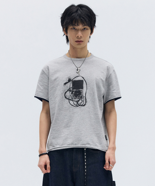 MAISON MINED(メゾンミネド)の「MP3 GRAPHIC LAYERED HALF T MELANGE GRAY(Tシャツ/カットソー・メンズ・その他・SMALL/MEDIUM/LARGE)」の21枚目の写真
