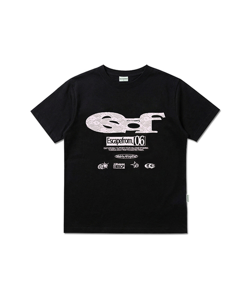ESCAPEFROM（エスケープフロム）の「レース ESCFロゴコラージュアプリケスタンダードフィット半袖Tシャツ [2色]（Tシャツ/カットソー・レディース・ホワイト/ブラック・MEDIUM）」の2枚目の写真