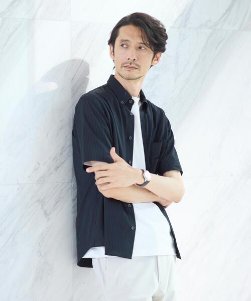 TAKEO KIKUCHI(タケオキクチ)の「【接触冷感】ジャージストライプ シャツ(ビジネスシャツ・メンズ・ライトグレー系2/ネイビー系2/ブラック系2/ブラック系7/チャコール・04/03/02)」の16枚目の写真