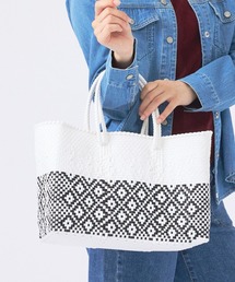 【MOON BIRD/ムーンバード】手編みのメルカドバッグ横長M/かごバッグ/格子柄/チェック【WEB限定】