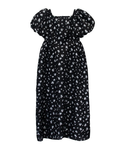 アンミヌ unminou プチフラワージャガードドレス BLACK フラワージャガードフォルムドレス / flower jacquard forme dress