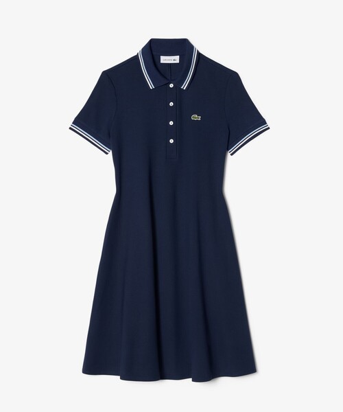 LACOSTE(ラコステ)の「配色ライン レーヨンブレンドポロドレス / フレアワンピース(シャツワンピース・レディース・ホワイト/ネイビー・38/40/34/36)」の6枚目の写真