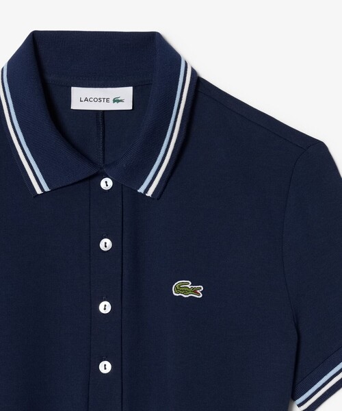 LACOSTE(ラコステ)の「配色ライン レーヨンブレンドポロドレス / フレアワンピース(シャツワンピース・レディース・ホワイト/ネイビー・38/40/34/36)」の7枚目の写真