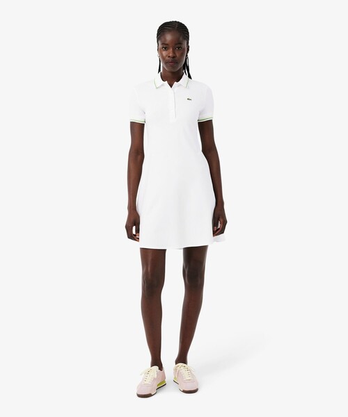 LACOSTE(ラコステ)の「配色ライン レーヨンブレンドポロドレス / フレアワンピース(シャツワンピース・レディース・ホワイト/ネイビー・38/40/34/36)」の9枚目の写真