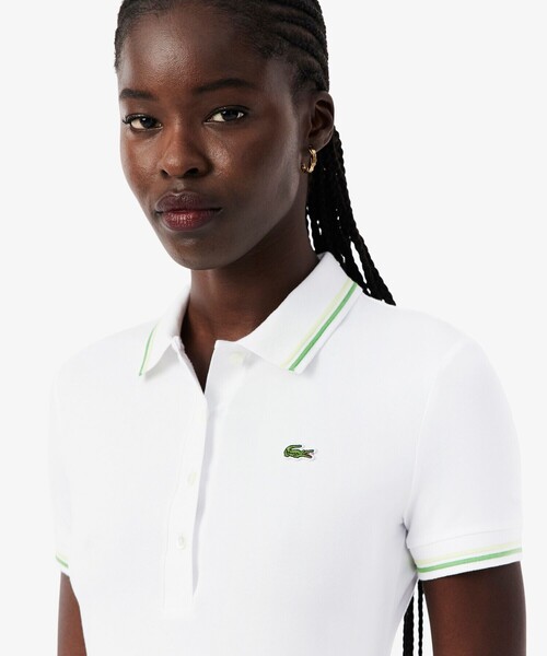 LACOSTE(ラコステ)の「配色ライン レーヨンブレンドポロドレス / フレアワンピース(シャツワンピース・レディース・ホワイト/ネイビー・38/40/34/36)」の10枚目の写真