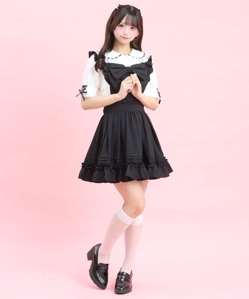 Secret Honey(シークレットハニー)の「リボン付エプロンジャンパードレス(スカート・レディース・ブラック/ピンク・MEDIUM)」の6枚目の写真