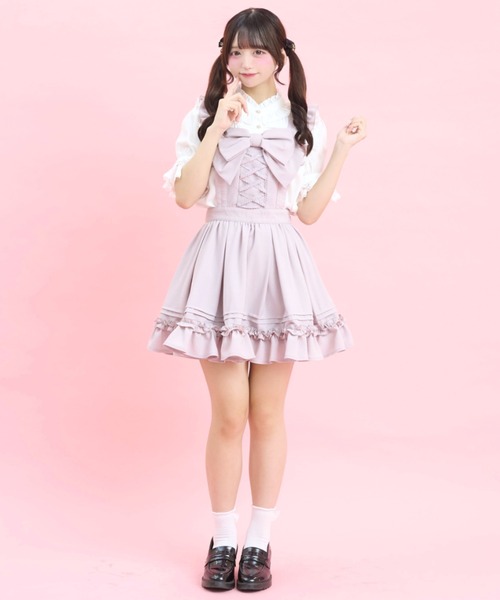 Secret Honey(シークレットハニー)の「リボン付エプロンジャンパードレス(スカート・レディース・ブラック/ピンク・MEDIUM)」の3枚目の写真