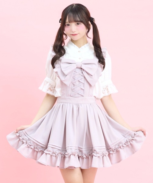 Secret Honey(シークレットハニー)の「リボン付エプロンジャンパードレス(スカート・レディース・ブラック/ピンク・MEDIUM)」の4枚目の写真