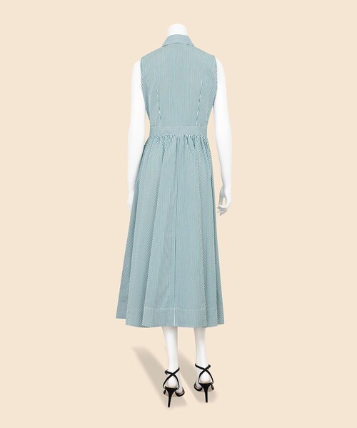 BROOKS BROTHERS(ブルックスブラザーズ)の「コットンポプリン ストライプ ノースリーブ シャツドレス(ワンピース・レディース・グリーン・LARGE/MEDIUM/SMALL/X-SMALL)」の4枚目の写真