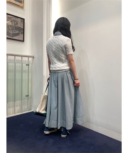 BROOKS BROTHERS(ブルックスブラザーズ)の「コットンポプリン ストライプ ノースリーブ シャツドレス(ワンピース・レディース・グリーン・LARGE/MEDIUM/SMALL/X-SMALL)」の12枚目の写真