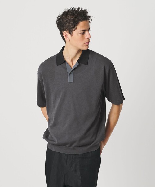 BEAUTY&YOUTH UNITED ARROWS(ビューティーアンドユースユナイテッドアローズ)の「クレイジーパターン ギマ ショートスリーブ ポロニット ウォッシャブル(ニット/セーター・メンズ・ライトグレー/ダークグレー・L/M/S/XL)」の2枚目の写真